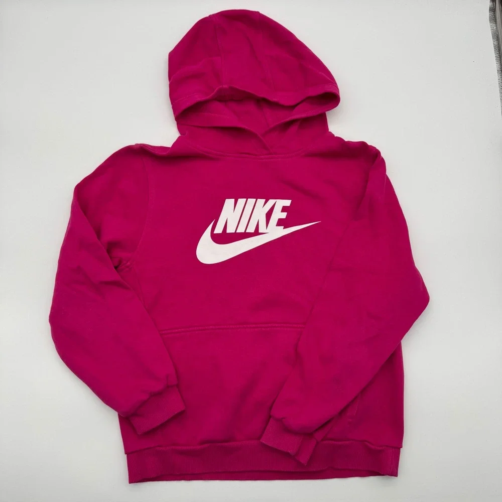 Nike Kids Hoodie XL Pink Pullover Fleece Sweatshirt Futura Logo Kangaroo Pocket‎